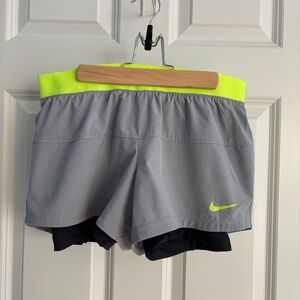 Nike Dri-Fit grey and highlighter yellow/green shorts